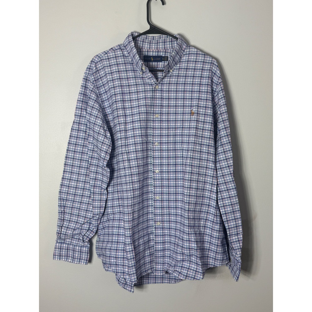 Ralph Lauren Mens XL Plaid Button‎ Down Shirt Blue Green Red Long Sleeve Pony